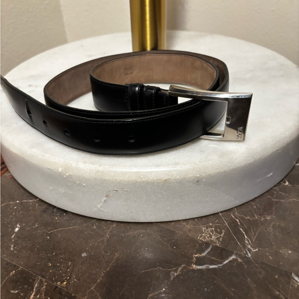 Black Leather Belt with Silver Buckle